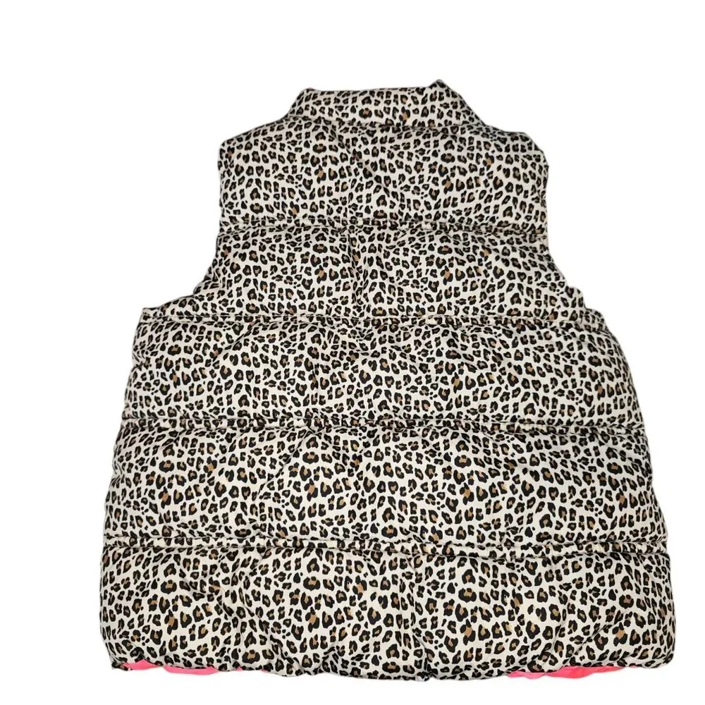 Gap Girls 3T Puffer Vest Leopard‎ Print Zip Closure Pink Liner Jacket